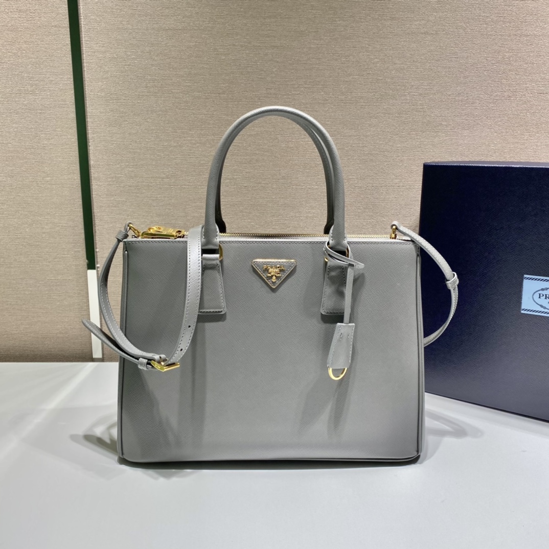 Prada Large Galleria Saffiano Leather Bag Tote Shoulder Bag Light Grey 1BA274